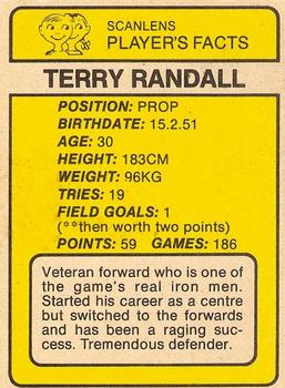 1981 Scanlens #2 Terry Randall Back